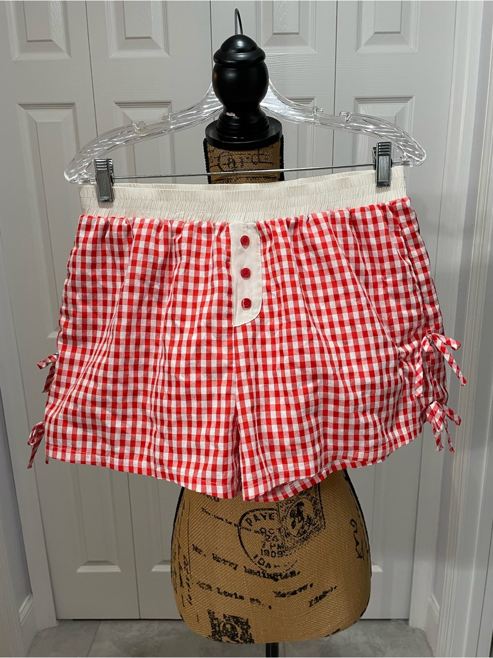 Pretty Garbage Red Gingham Women's Shorts with Side Ties